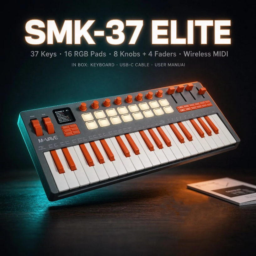 M-VAVE SMK-37 Elite – bezprzew – Midi Controller Pad recenzja i cena